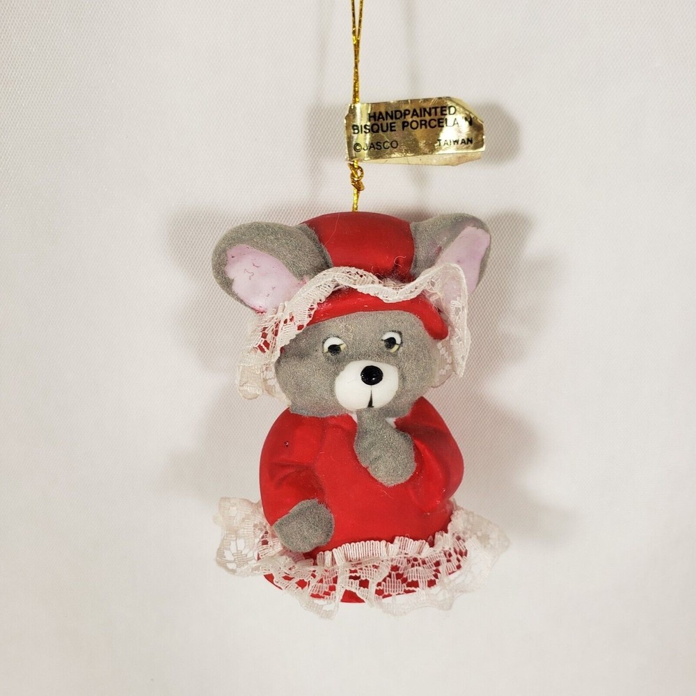 Vintage Jasco Soft N Snoozy Chimers Bisque Porcelain Flocked Bell Style Ornament
